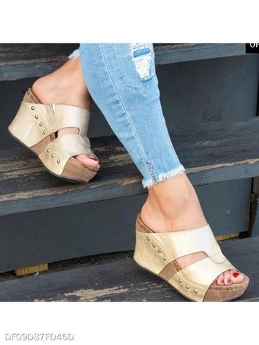 Plain High Heeled Peep Toe Date Outdoor Wedge Sandals