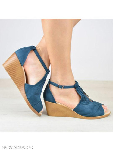 Plain High Heeled Ankle Strap Peep Toe Date Outdoor Wedge Sandals