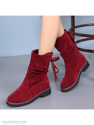 Plain Flat Velvet Round Toe Outdoor Flat Boots