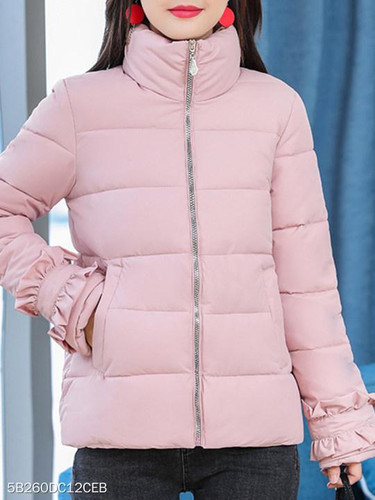 Band Collar Ruched Plain Coat