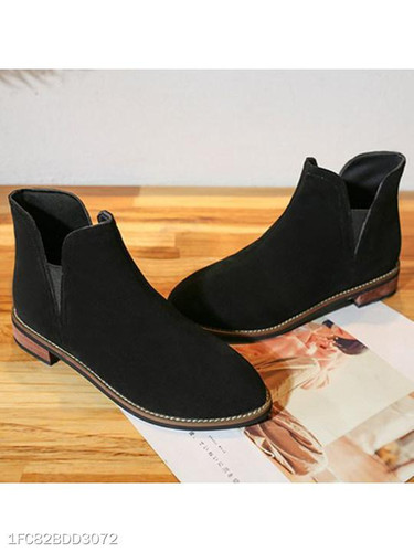 Plain Flat Velvet Round Toe Date Outdoor Ankle Flat Boots