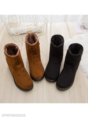 Plain Flat Velvet Round Toe Casual Date Short Flat Boots