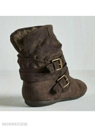 Plain Flat Velvet Round Toe Casual Outdoor Flat Boots