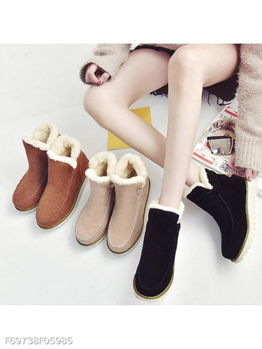 Plain Flat Velvet Round Toe Casual Date Outdoor Flat Boots
