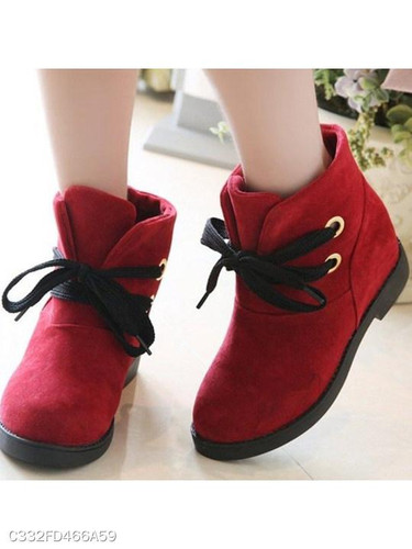 Plain Flat Velvet Criss Cross Round Toe Casual Date Outdoor Short Flat Boots
