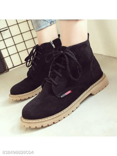 Plain Flat Velvet Criss Cross Round Toe Outdoor Flat Boots