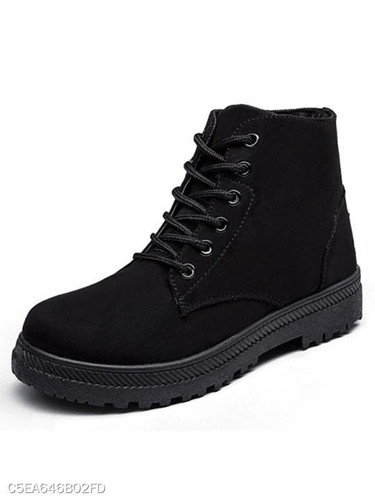 Plain Flat Velvet Criss Cross Round Toe Outdoor Ankle Boots