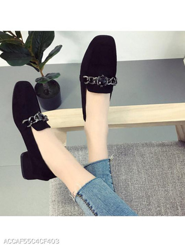 Plain Chunky Low Heeled Velvet Round Toe Date Office Low Heels