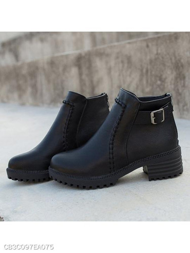 Plain Chunky Mid Heeled Criss Cross Round Toe Casual Date High Heels Boots