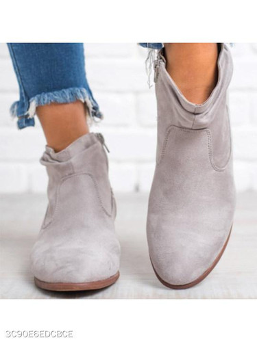 Plain Chunky Low Heeled Velvet Round Toe Date Outdoor Short Ankle Boots