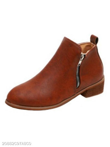 Plain Chunky Mid Heeled Velvet Round Toe Date Outdoor Short Ankle Boots