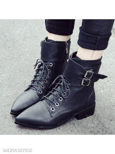 Plain Chunky Low Heeled Point Toe Date Outdoor Short Flat Boots