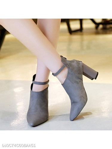 Plain Chunky High Heeled Velvet Point Toe Date Short High Heels Boots