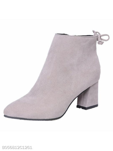 Plain Chunky High Heeled Velvet Point Toe Date Outdoor High Heels Boots
