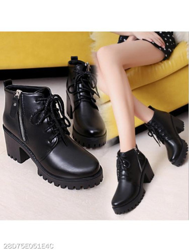 Plain Chunky High Heeled Round Toe Casual Date High Heels Boots