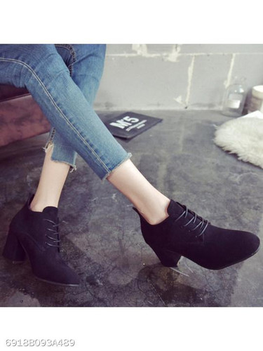 Plain Chunky High Heeled Velvet Criss Cross Round Toe Casual Date High Heels Boots