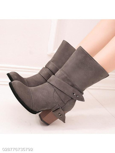 Plain Chunky High Heeled Round Toe Casual Date Outdoor High Heels Boots