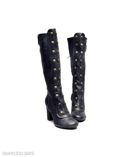 Plain Chunky High Heeled Round Toe Date Outdoor Knee High High Heels Boots