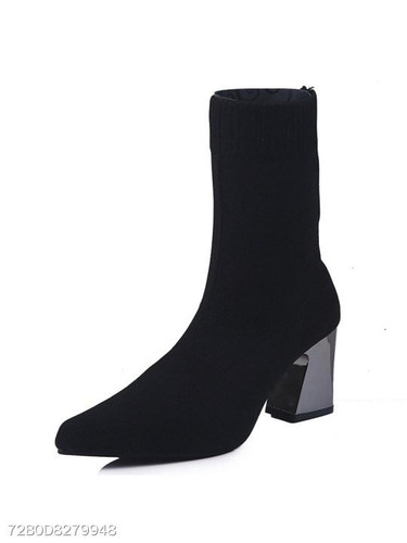 Plain Chunky High Heeled Point Toe Date Outdoor High Heels Boots