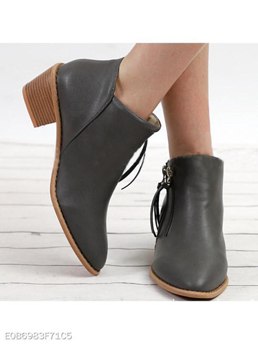 Plain Chunky High Heeled Round Toe Casual Date Outdoor Ankle Boots