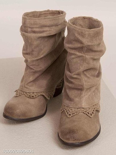 Plain Chunky High Heeled Round Toe Casual High Heels Boots