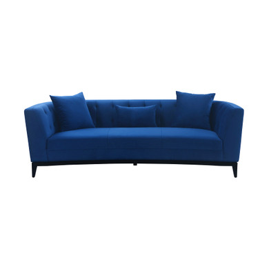 Melange Blue Fabric Upholstered Sofa with Black Wood Base