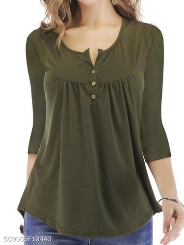 V Neck Mermaid Single Breasted Plain Long Sleeve T-Shirts