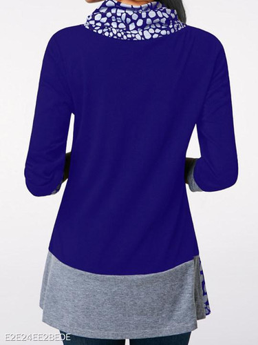 V Neck Patchwork Color Block Long Sleeve T-Shirts