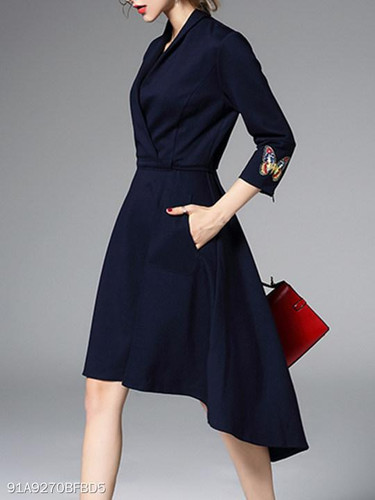 V Neck Asymmetric Hem Skater Dress