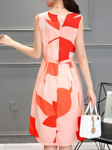 V Neck Bow Printed Skater Dress