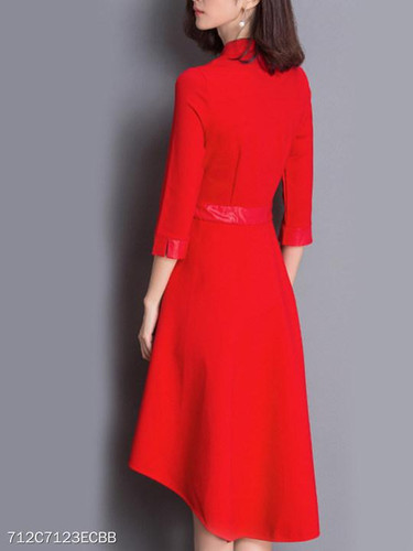 V Neck Asymmetric Hem Color Block Skater Dress