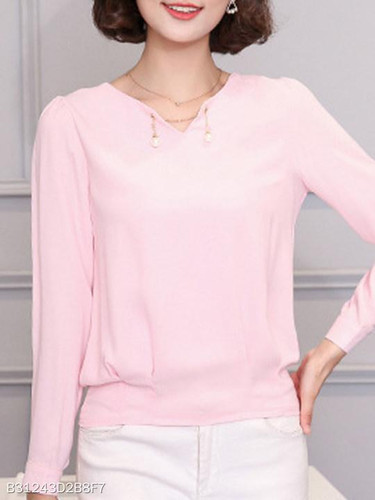 V Neck Beading Plain Blouses