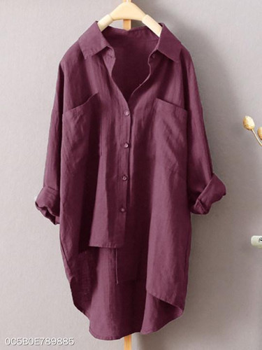 Turn Down Collar Loose Fitting Single Breasted Plain Blouses
