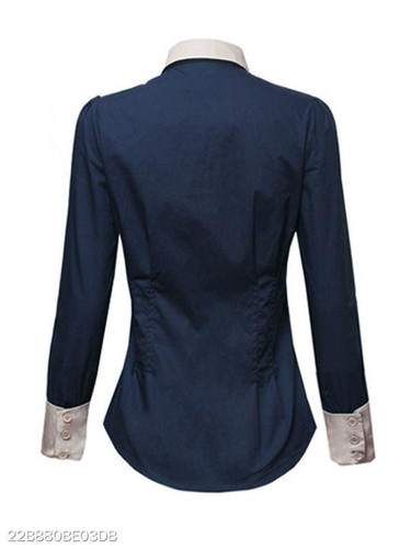 Summer Polyester Women Turn Down Collar Single Breasted Plain Long Sleeve Blouses