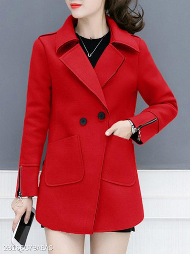 Notch Lapel Zipper Plain Coat
