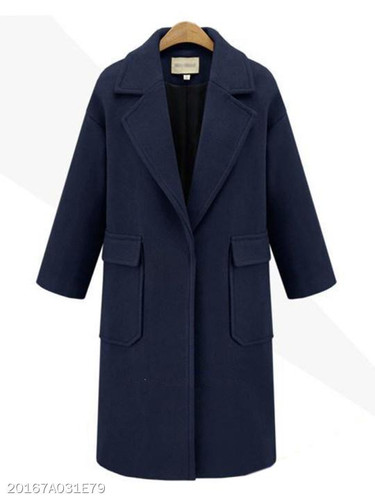 Notch Lapel Flap Pocket Plain Coat