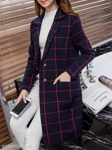 Notch Lapel Patch Pocket Plaid Coat