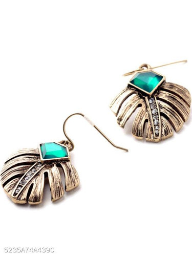 Leaf-Shaped Rhinestone Drop Earrings