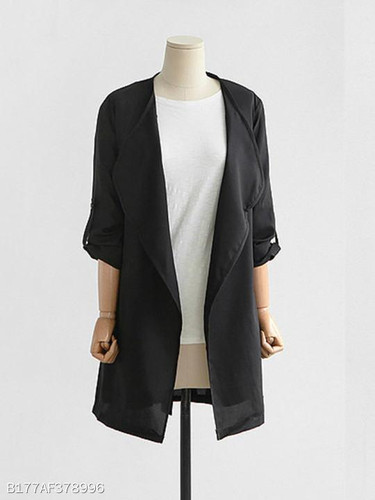 Lapel Belt Plain Trench Coat
