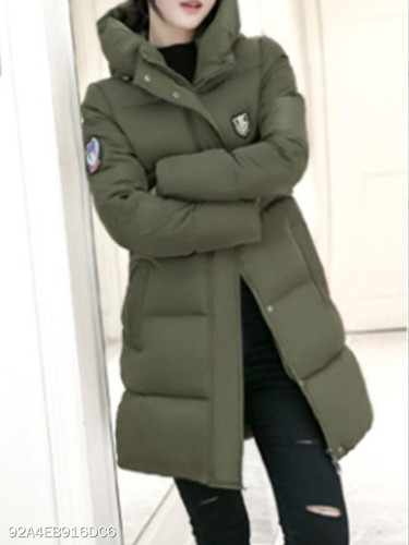 Hooded Slit Pocket Zipper Embossed Coats