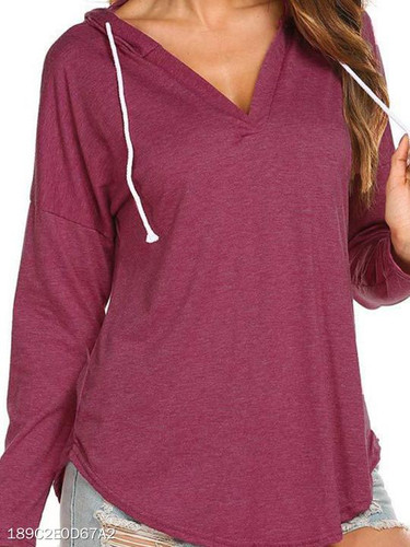 Hooded Plain Long Sleeve T-Shirts