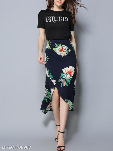 Bowknot Floral Printed Maxi Skirt