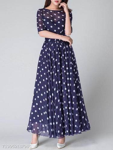 Round Neck Ruffled Hem Printed Maxi Dress