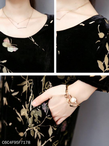 Round Neck Printed Cotton Maxi Dress