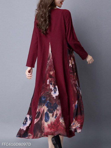 Round Neck Printed Pocket Maxi Dress