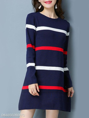Round Neck Printed Casual Shift Dress