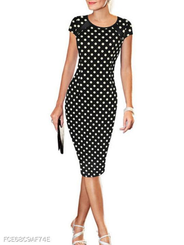 Round Neck Polka Dot Bodycon Dress