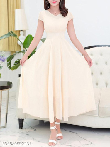 Round Neck Plain Chiffon Maxi Dress