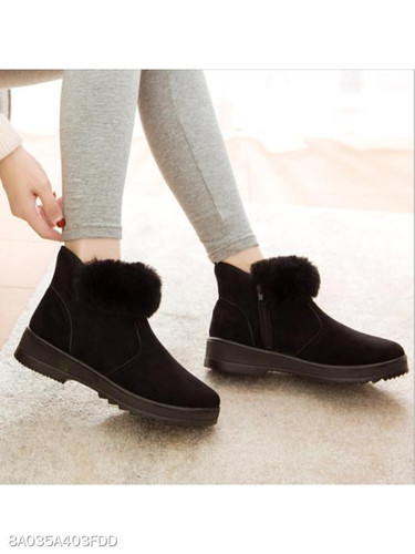 Plain Velvet Round Toe Casual Outdoor Short Flat Boots