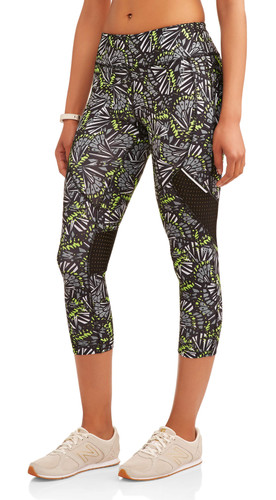 Women's Active Allover Print Performance Capri Legging with Mesh Inserts